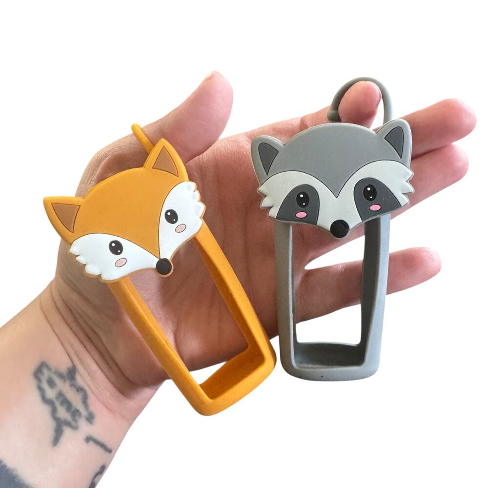 Young Living YL LOT of 2 Woodland Animal Fox Raccoon Hand Sanitizer Holders OS